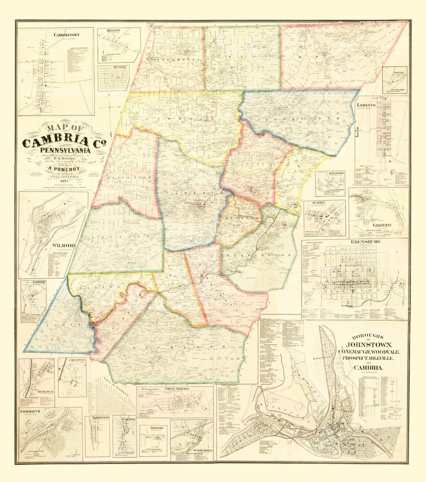 Vintage Map of Cambria County, Pennsylvania 1867