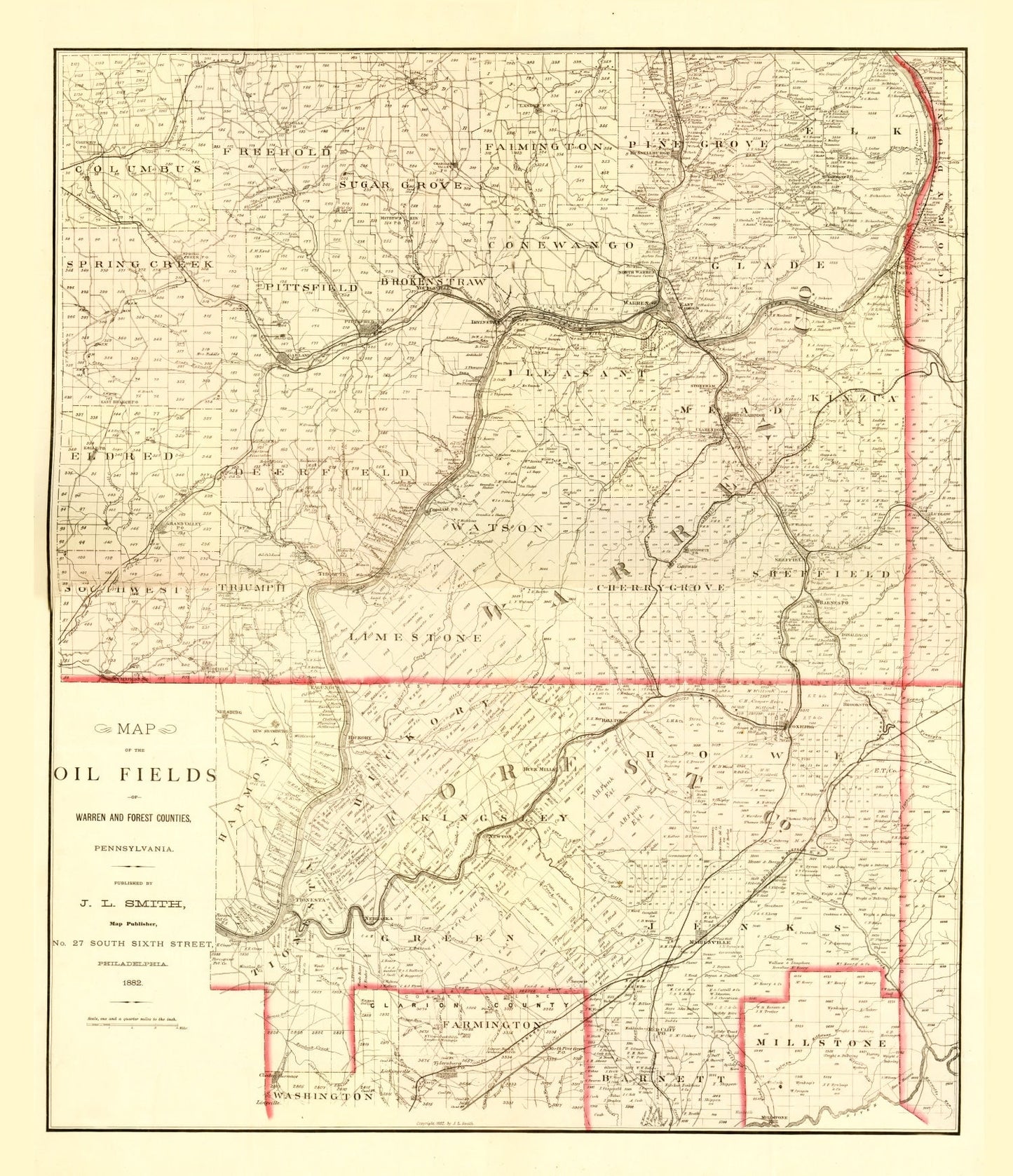 Vintage Map of Warren County, Pennsylvania 1882