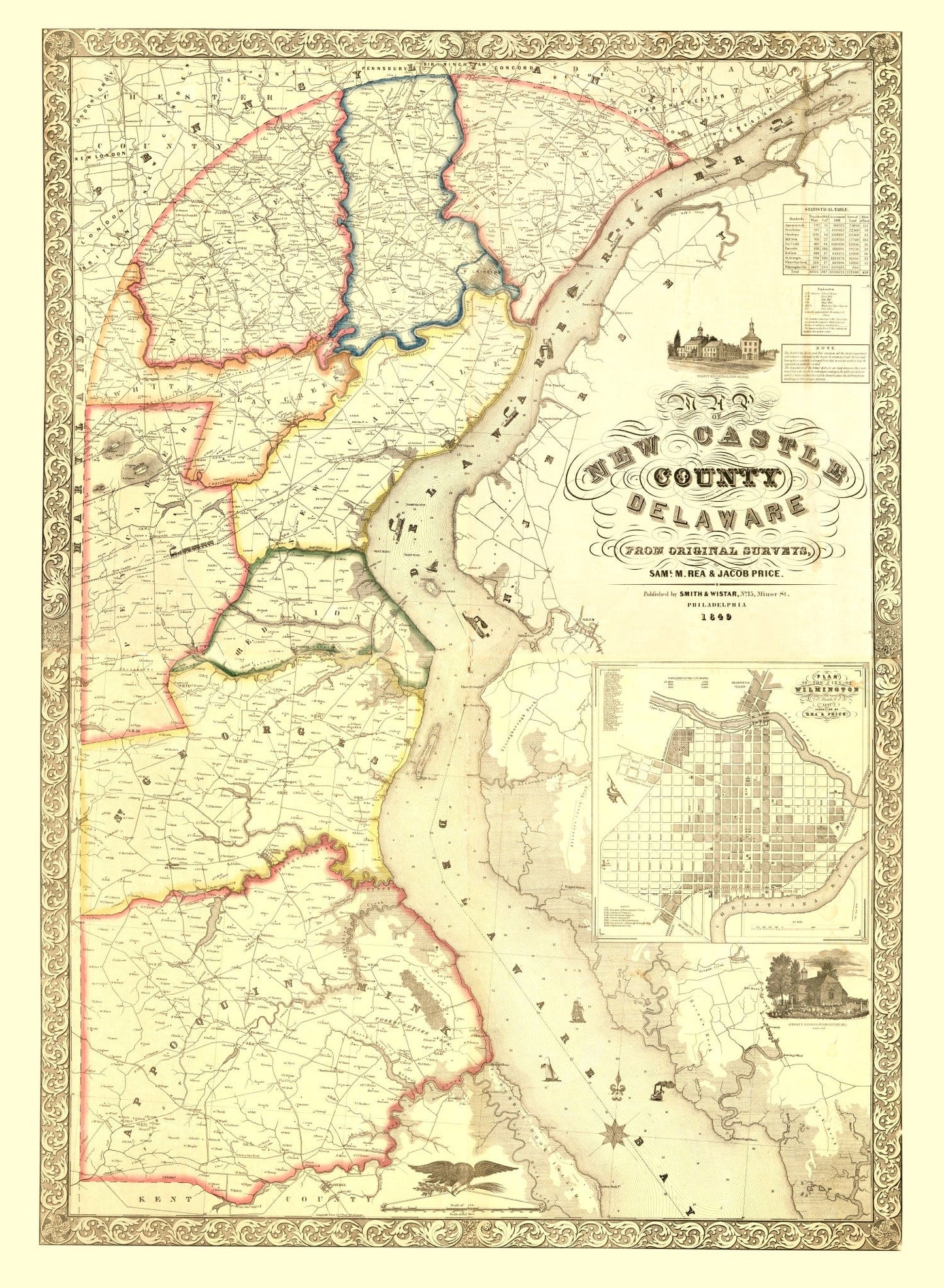 Vintage Map of New Castle County, Delaware 1849
