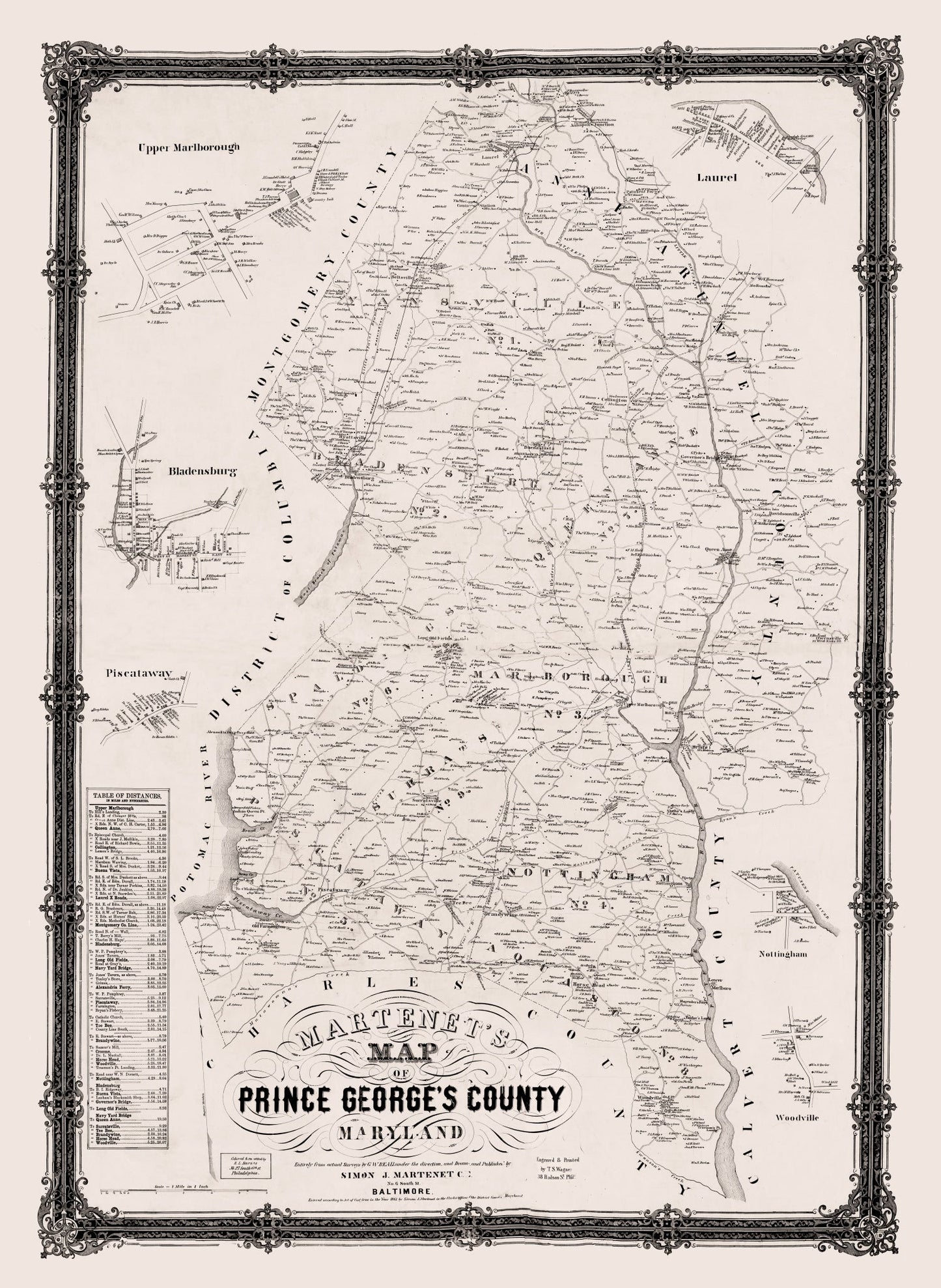 Vintage Map of Prince George County, Maryland 1861