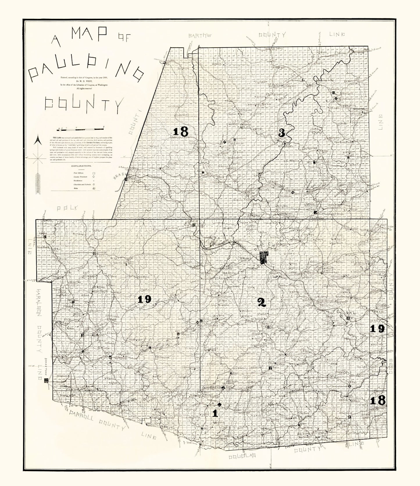 Vintage Map of Paulding County, Georgia 1896