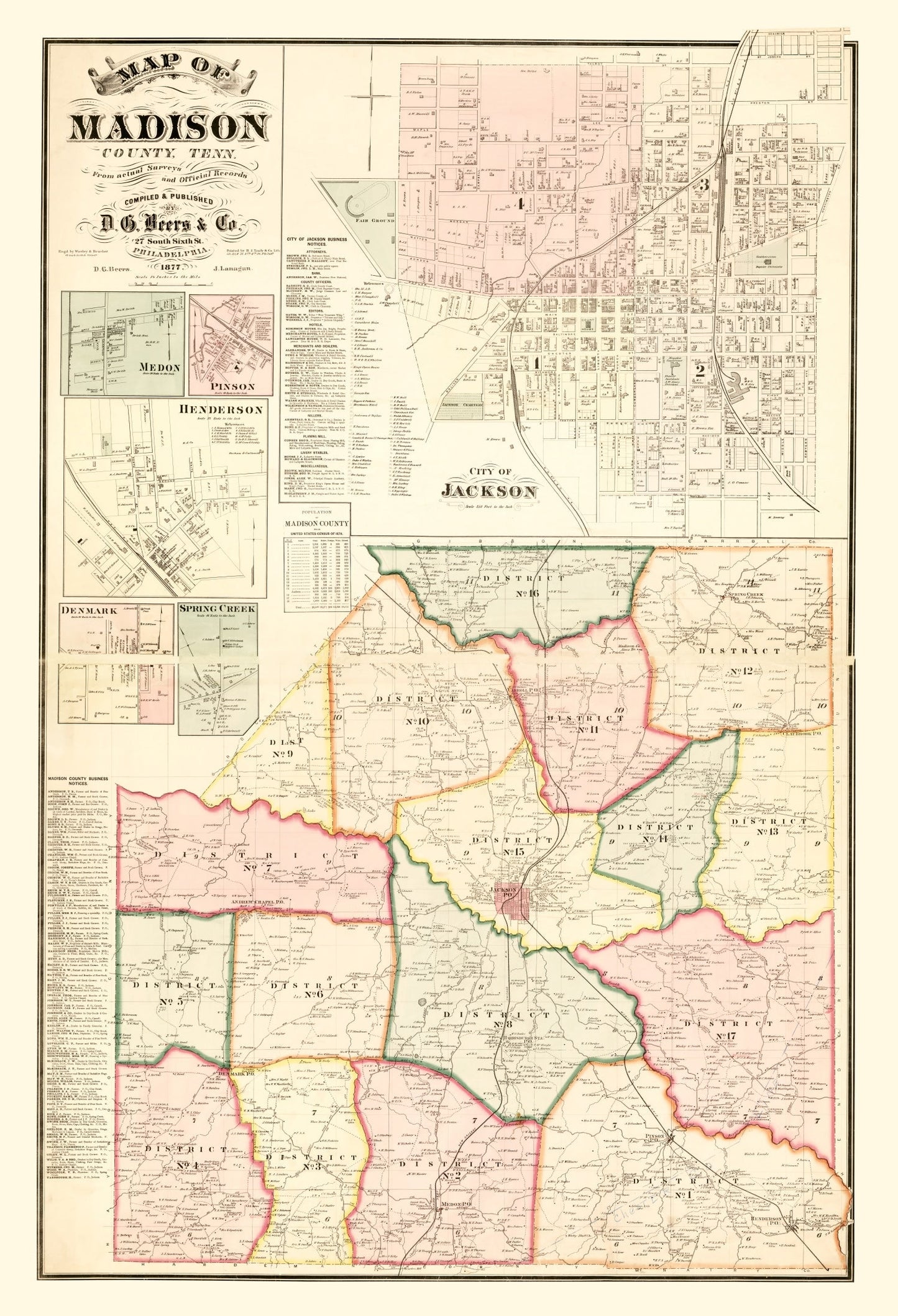 Vintage Map of Madison County, Tennessee 1877