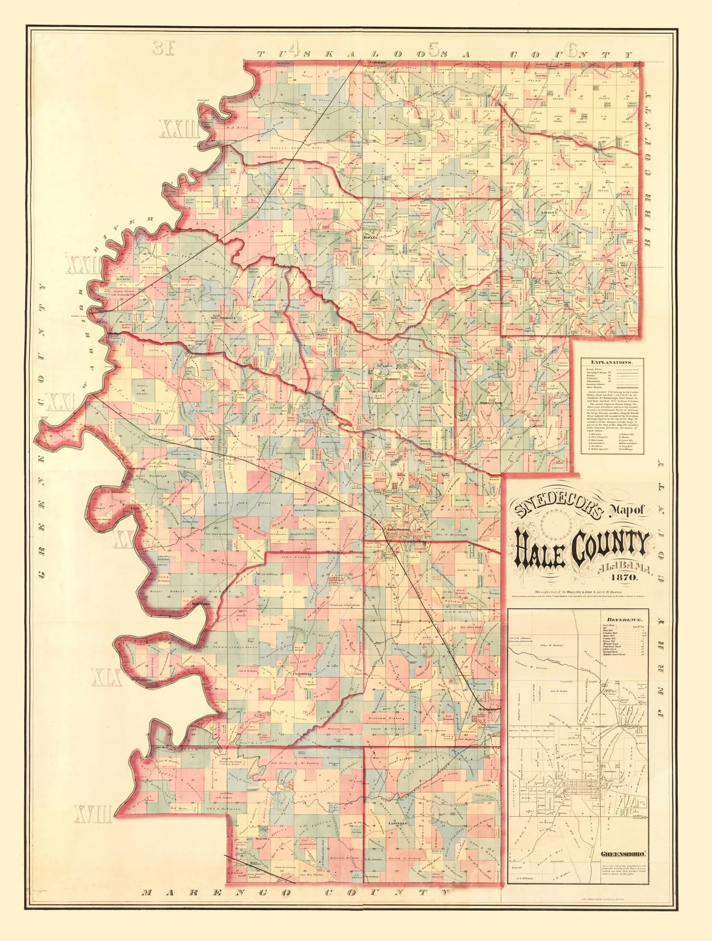 Vintage Map of Hale County, Alabama 1870