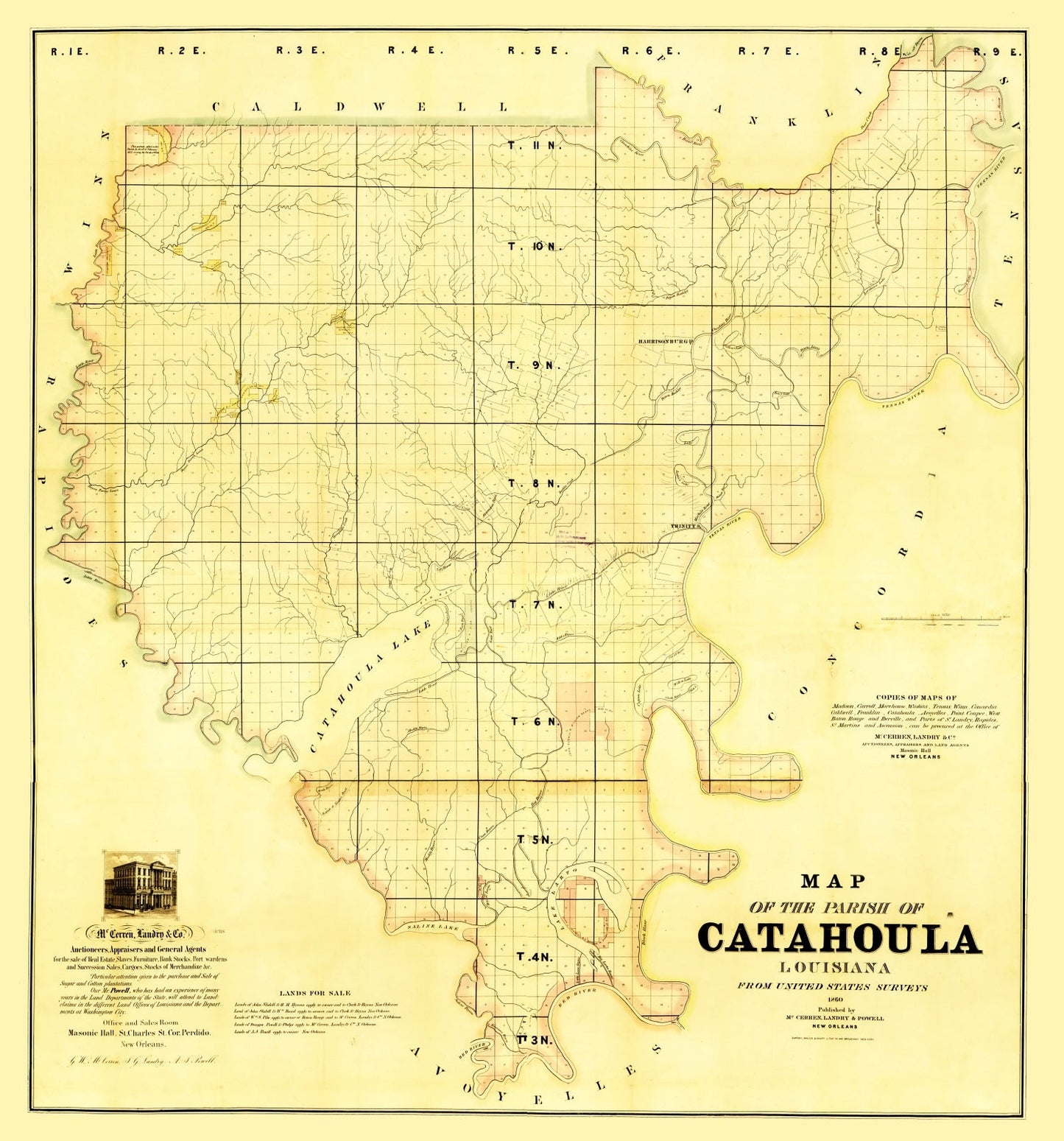 Vintage Map of Catahoula Parish, Louisiana 1860