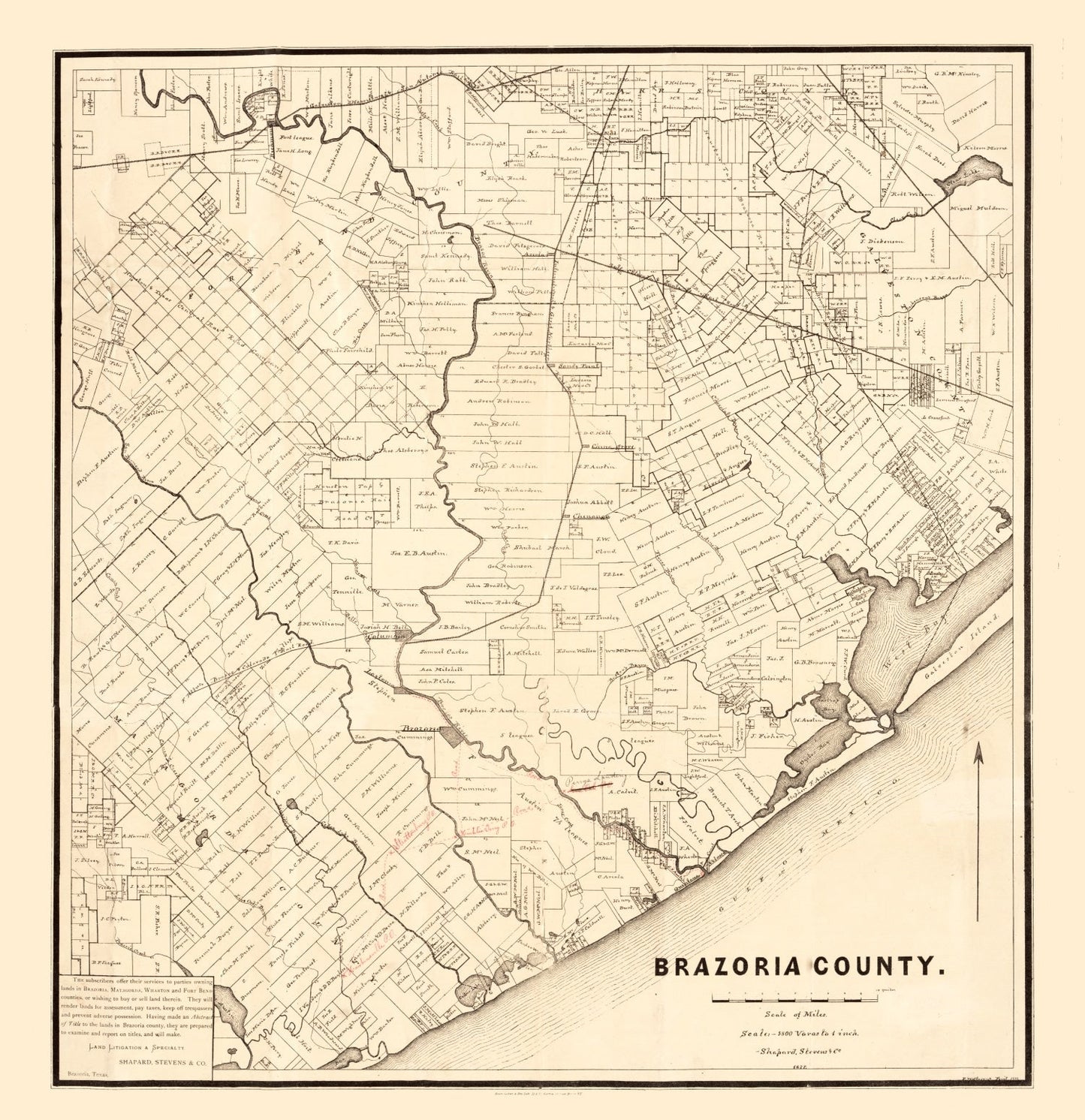 Vintage Map of Brazoria County, Texas 1877