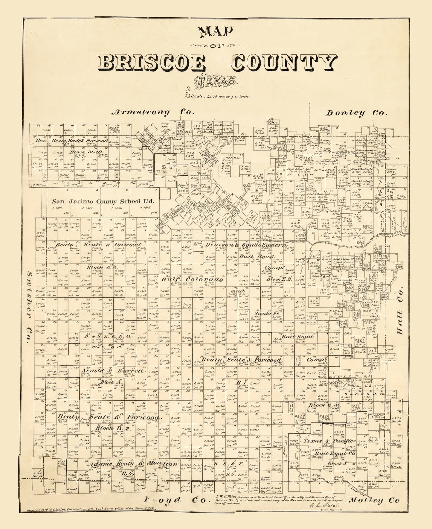 Vintage Map of Briscoe County, Texas 1897