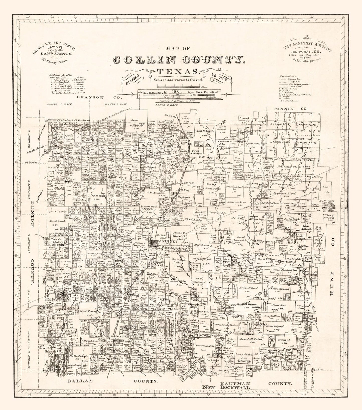 Vintage Map of Collin County, Texas 1881