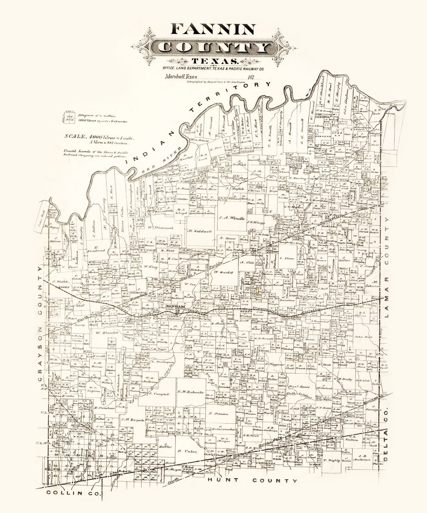 Vintage Map of Fannin County, Texas 1870