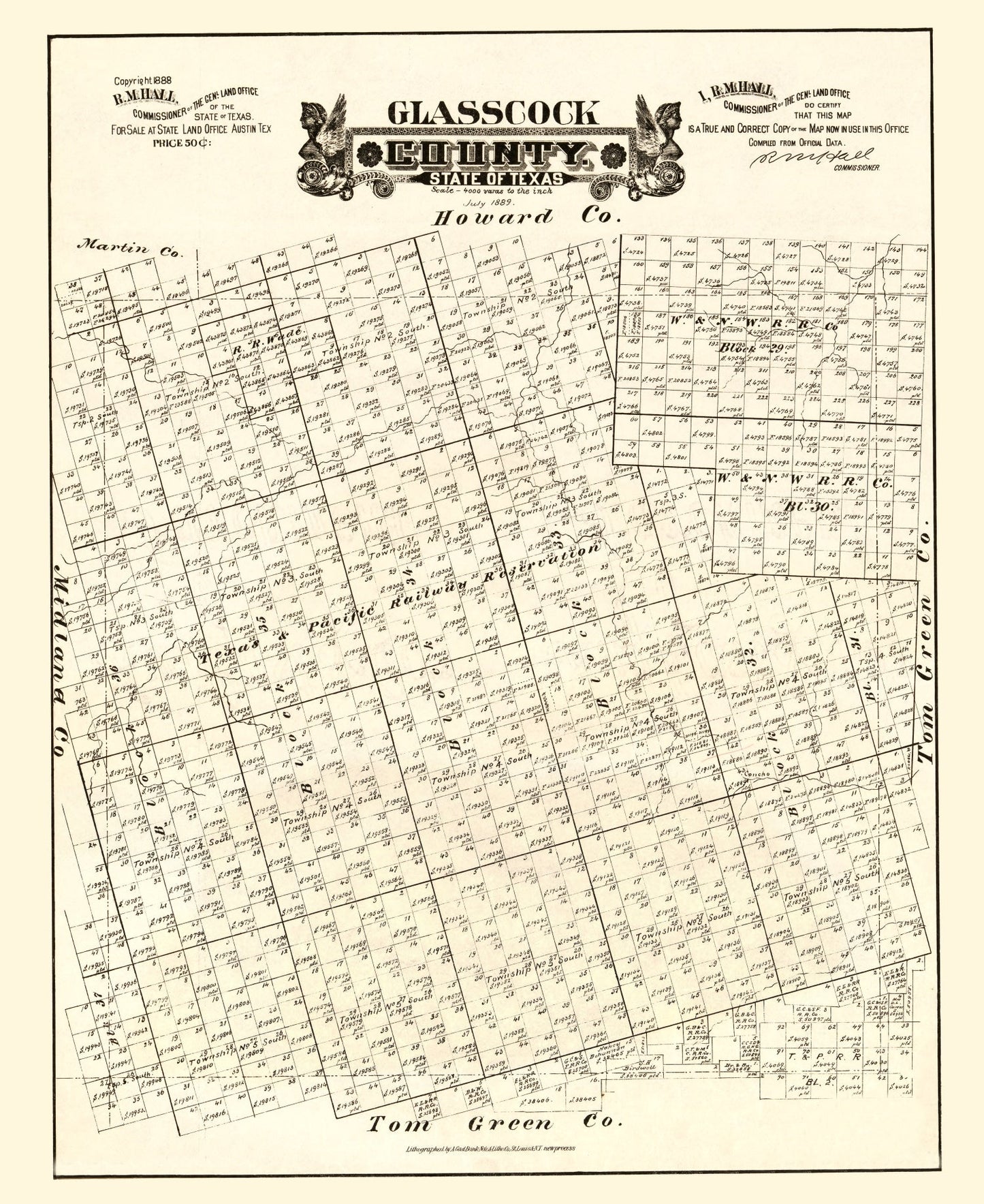 Vintage Map of Glasscock County, Texas 1888