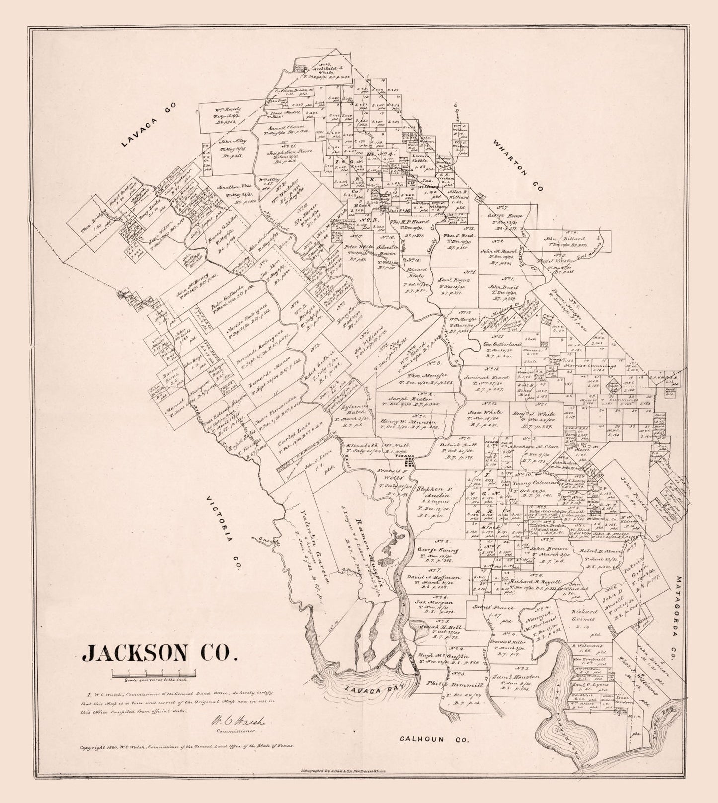 Vintage Map of Jackson County, Texas 1880