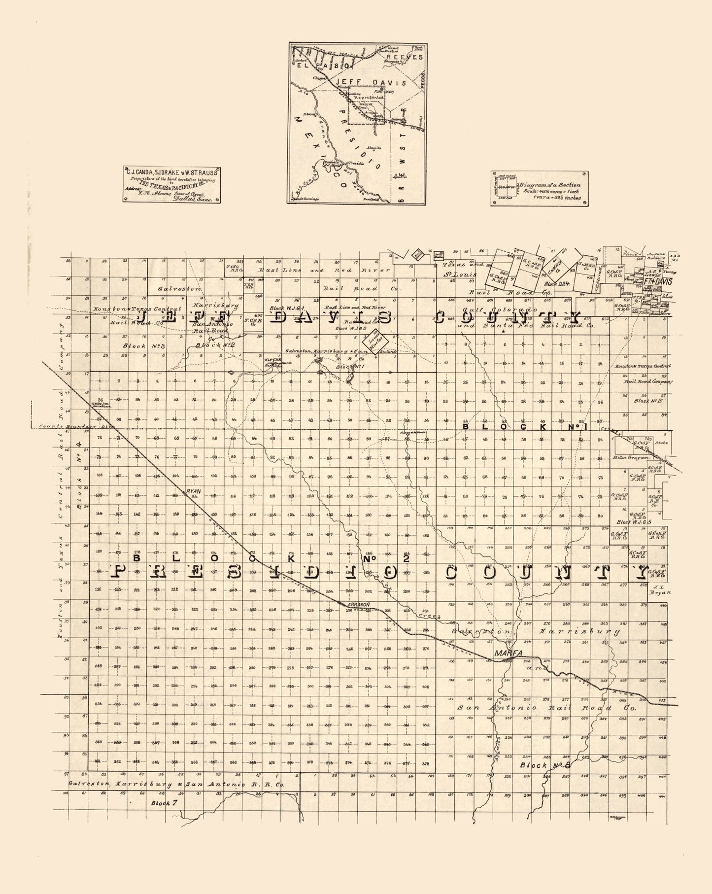 Vintage Map of Jeff Davis County, Texas 1894