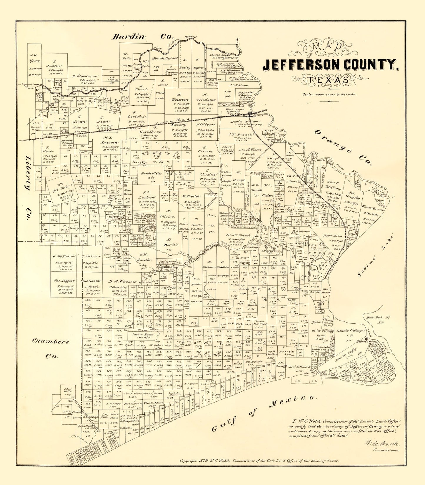 Vintage Map of Jefferson County, Texas 1879
