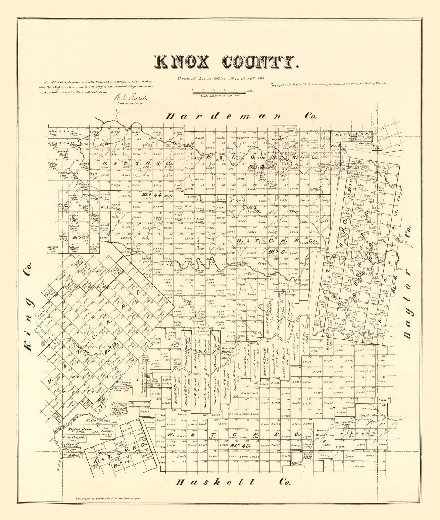 Vintage Map of Knox County, Texas 1879