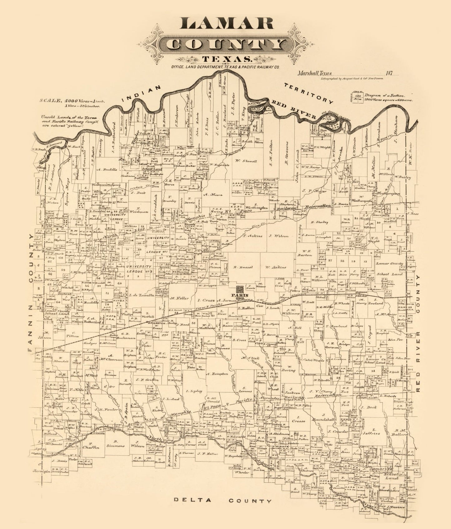 Vintage Map of Lamar County, Texas 1870