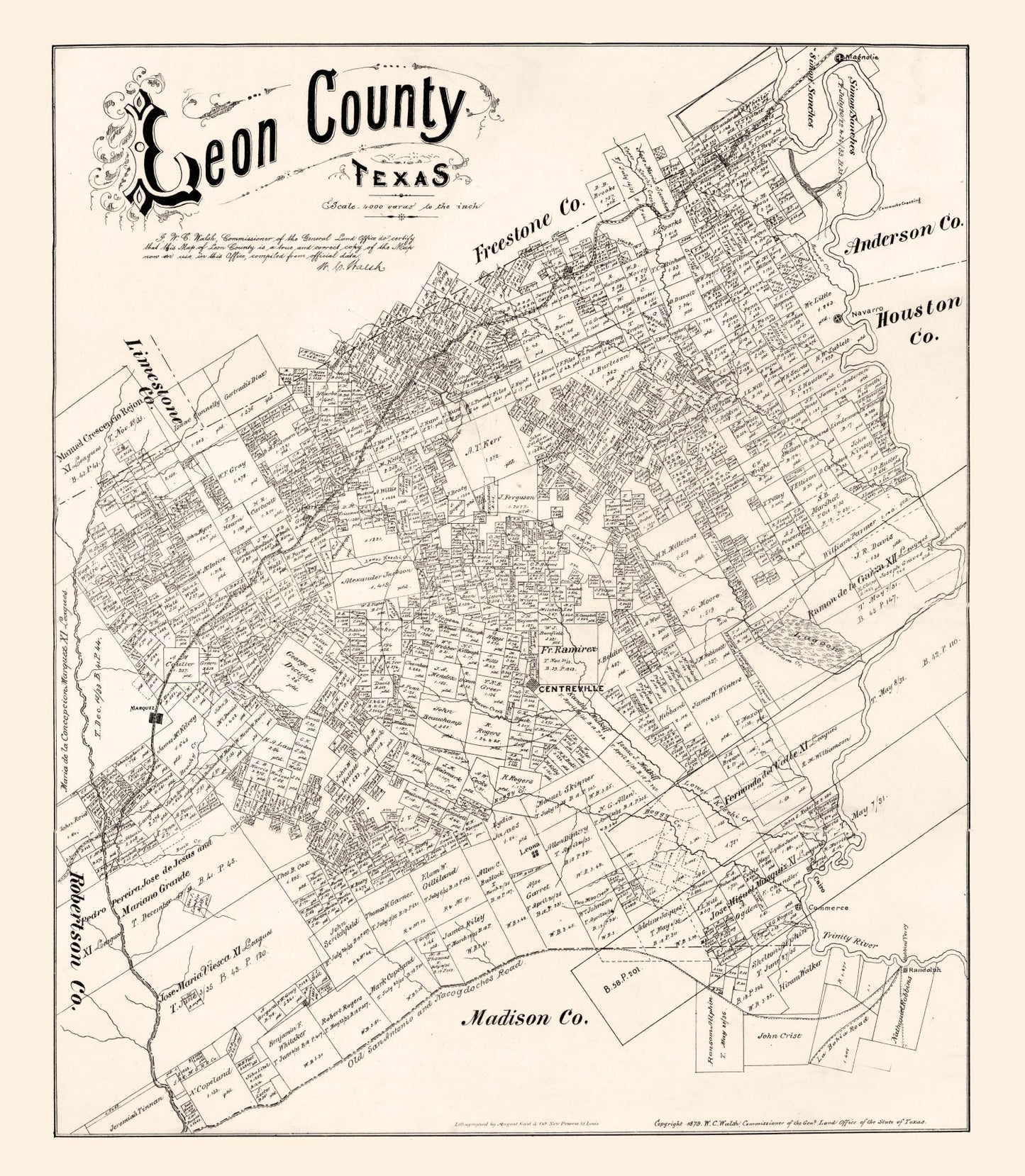Vintage Map of Leon County, Texas 1879