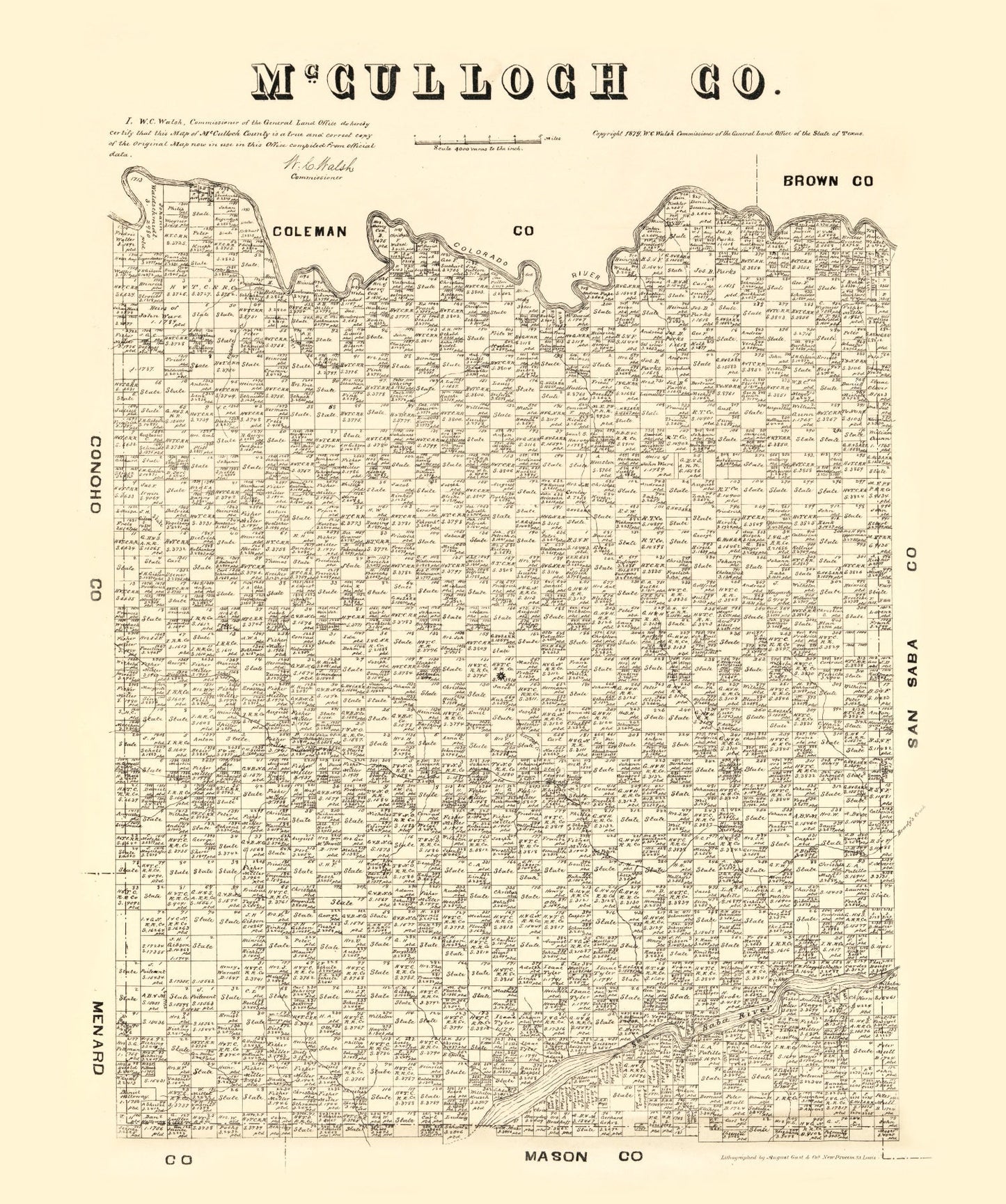 Vintage Map of McCulloch County, Texas 1879