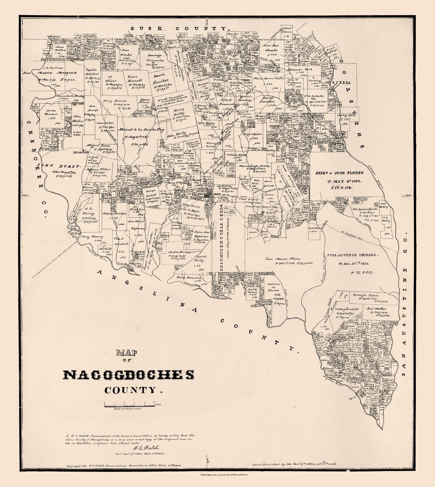 Vintage Map of Nacogdoches County, Texas 1881