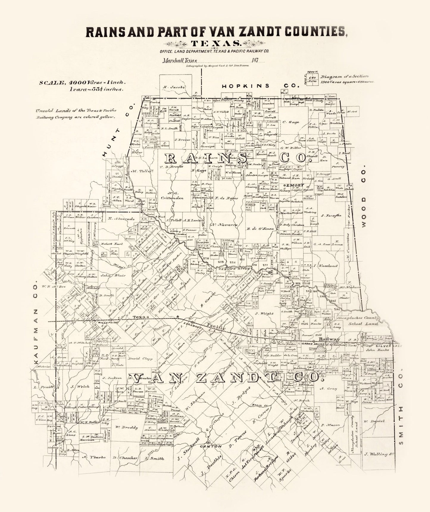 Vintage Map of Rains County, Texas 1870
