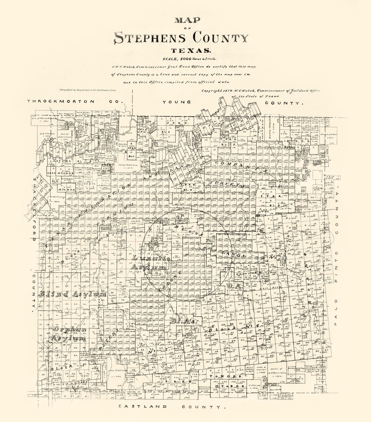 Vintage Map of Stephens County, Texas 1879