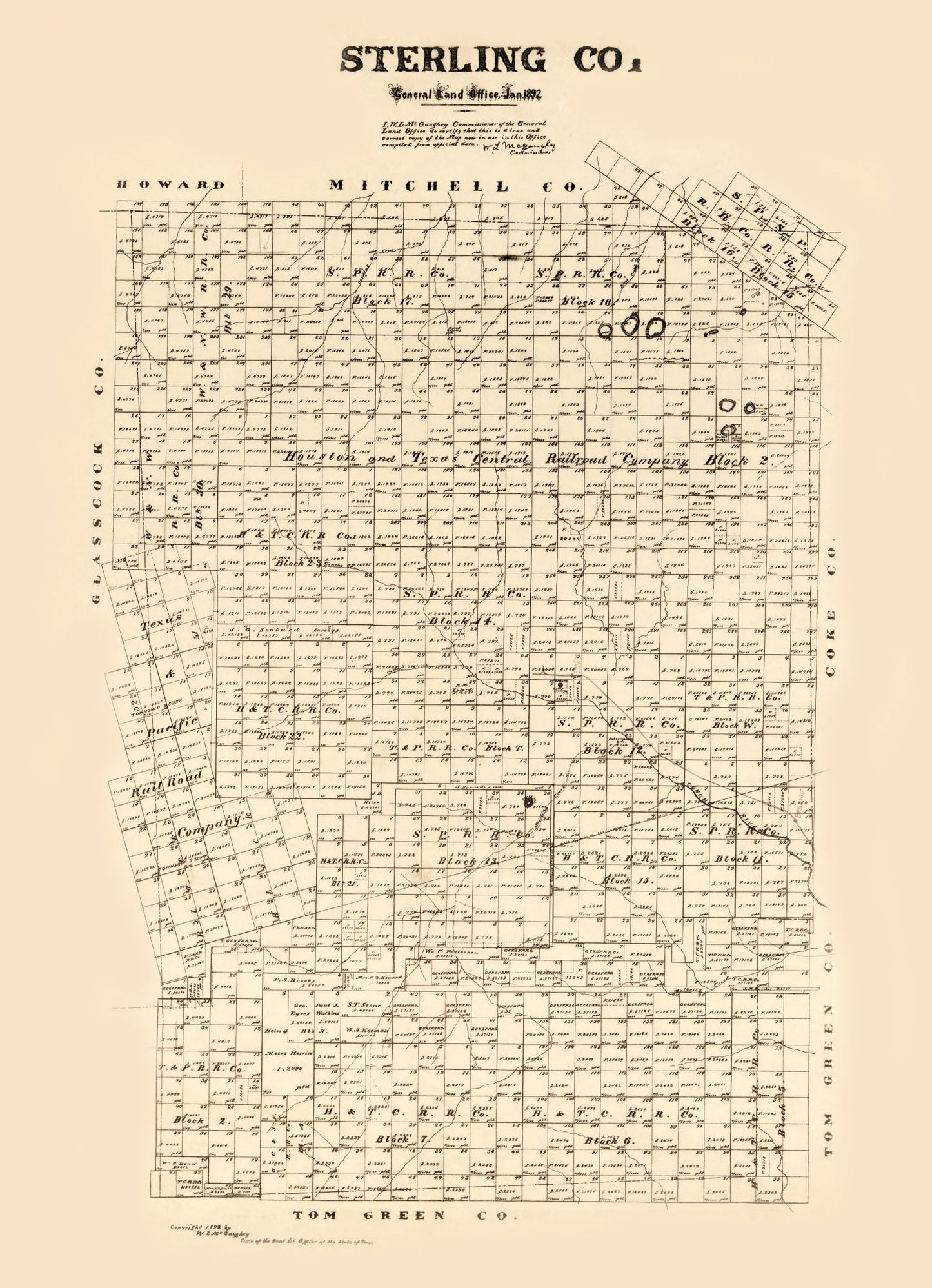 Vintage Map of Sterling County, Texas 1892