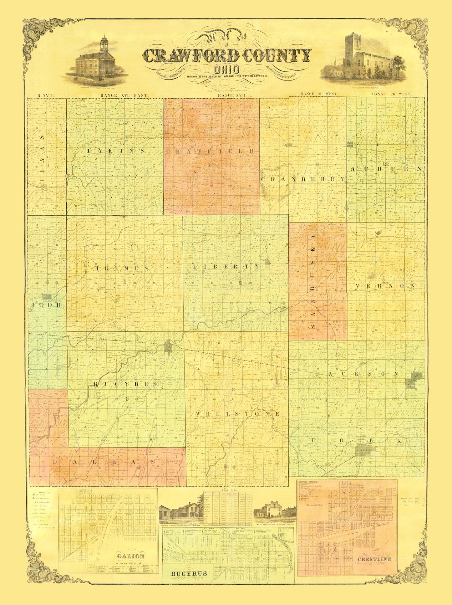 Vintage Map of Crawford County, Ohio 1850