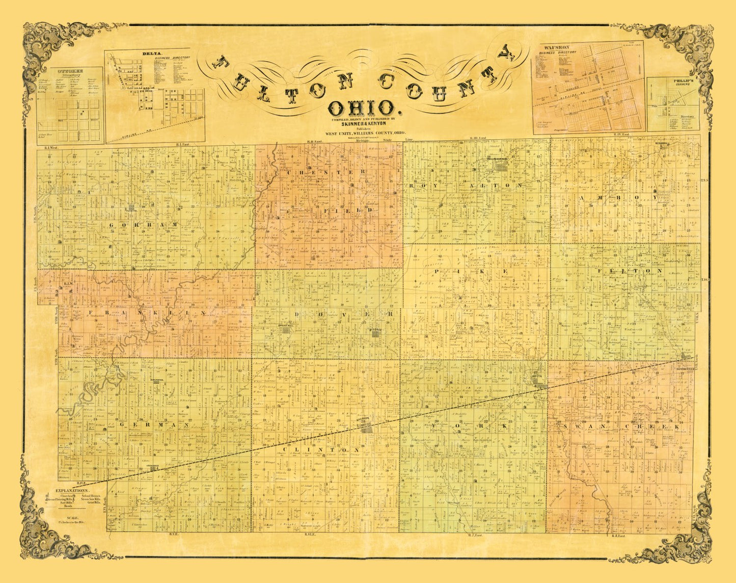 Vintage Map of Fulton County, Ohio 1850