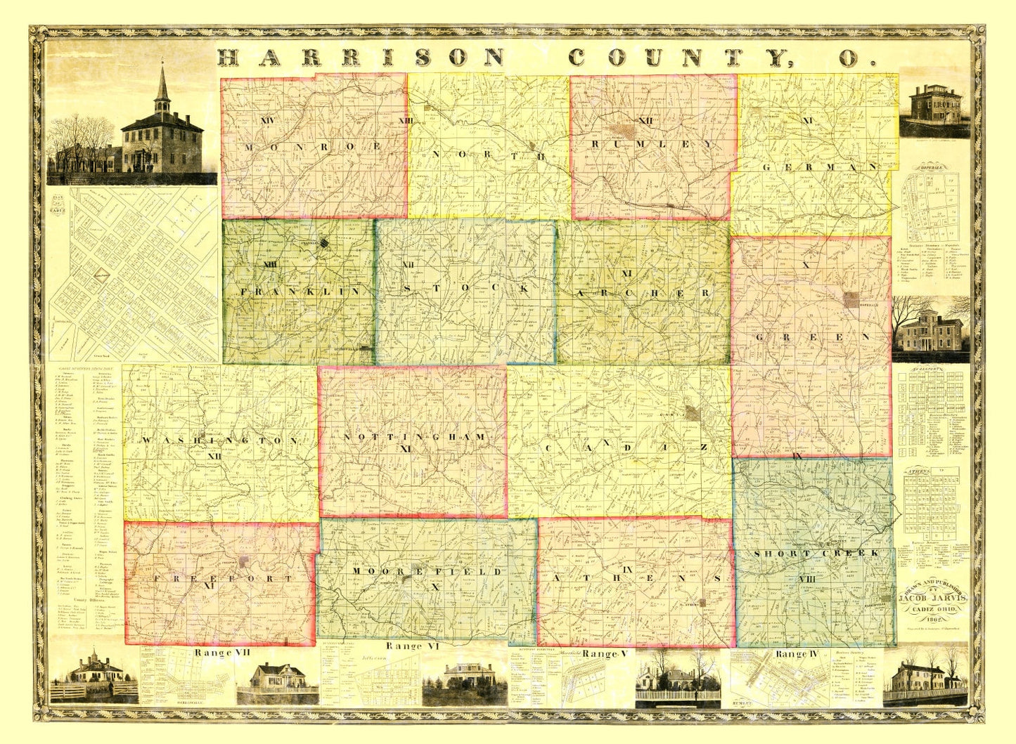 Vintage Map of Harrison County, Ohio 1862