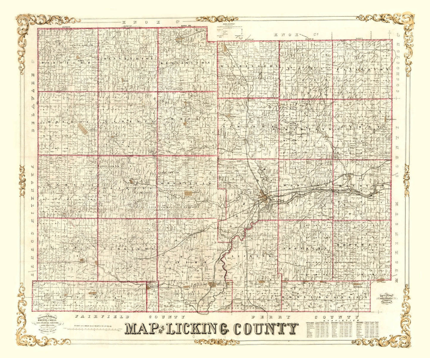 Vintage Map of Licking County, Ohio 1854