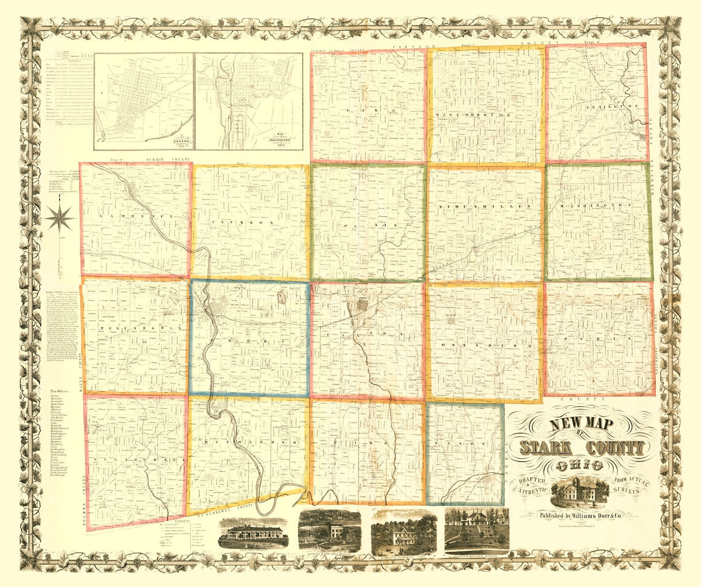 Vintage Map of Stark County, Ohio 1850