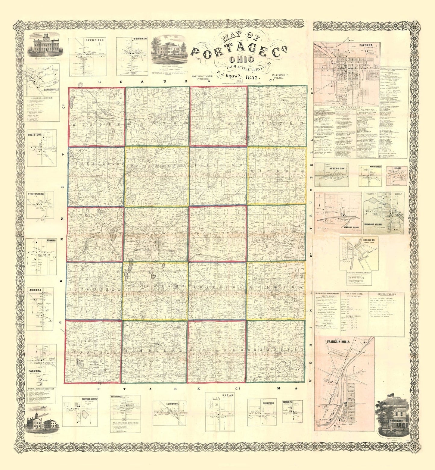 Vintage Map of Portage County, Ohio 1857
