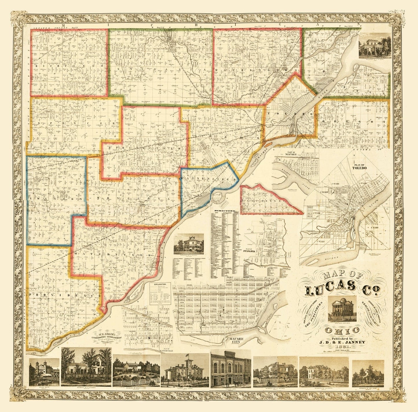 Vintage Map of Lucas County, Ohio 1861