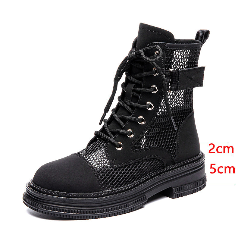 Women's Lace-Up Mesh Cutout Ankle Boots