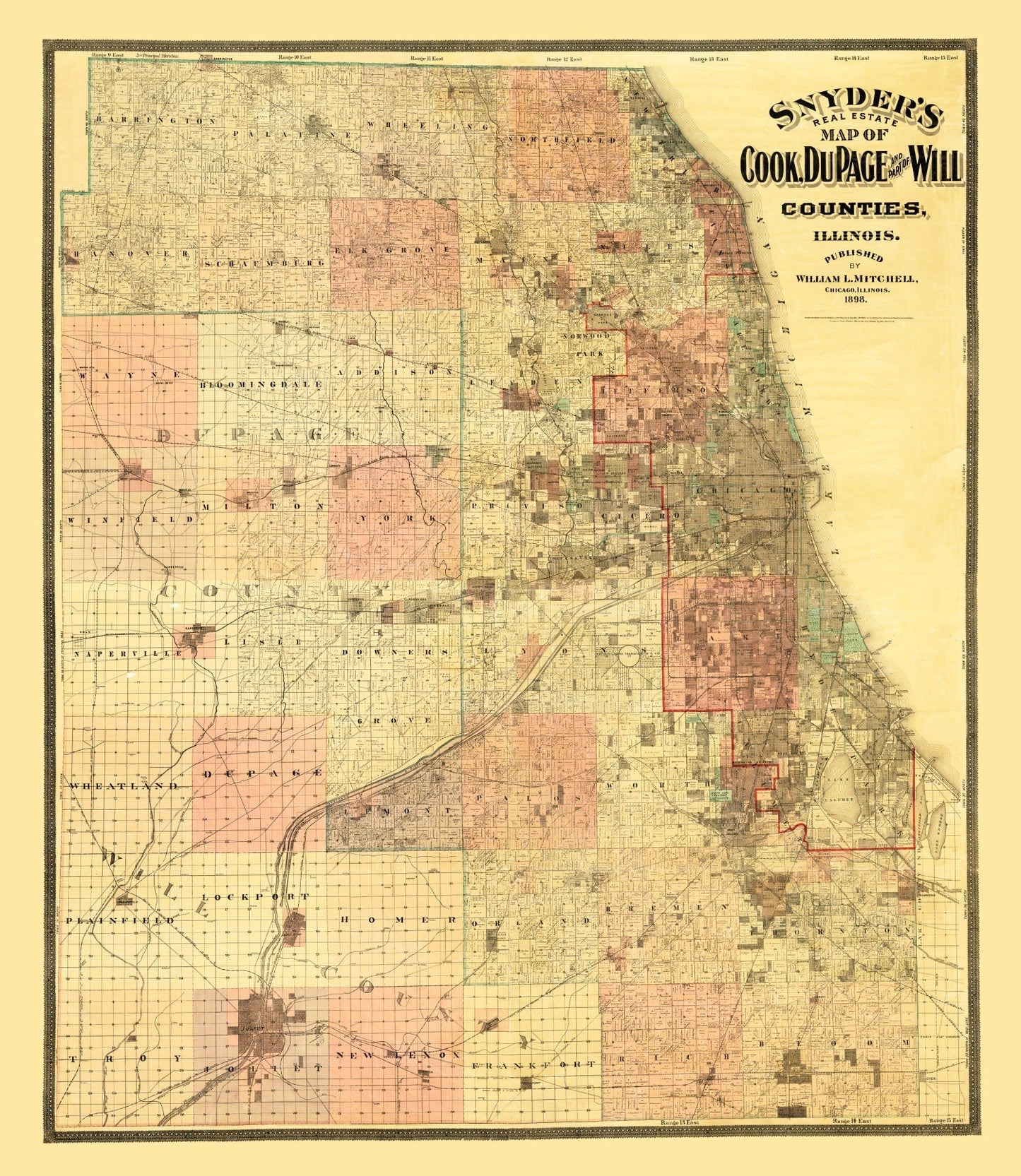 Vintage Map of Cook County, Illinois 1898