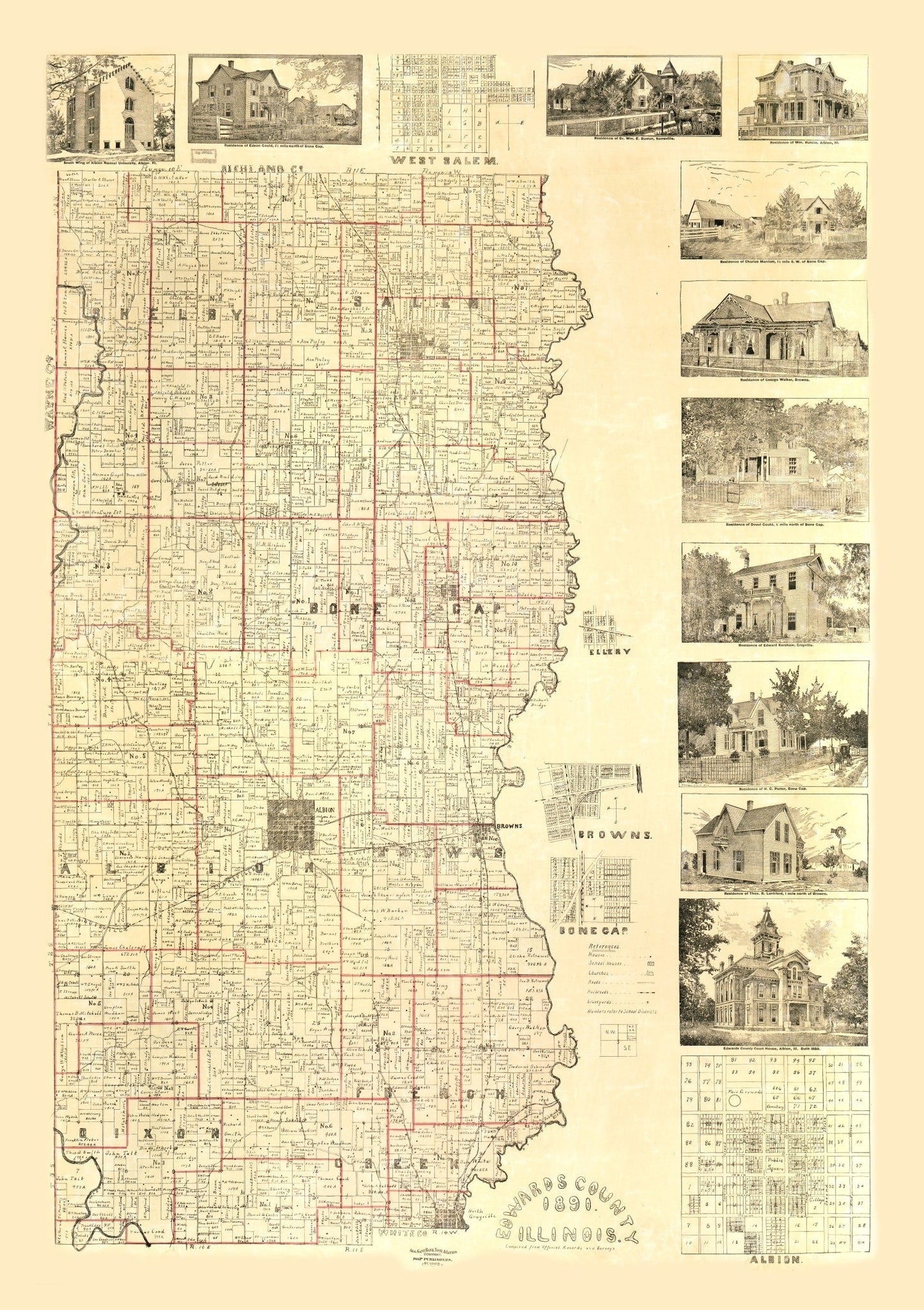 Vintage Map of Edwards County, Illinois 1891