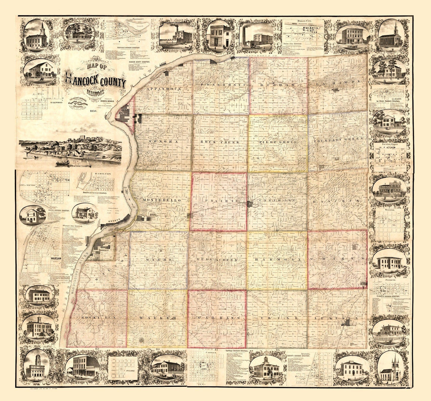 Vintage Map of Hancock County, Illinois 1859