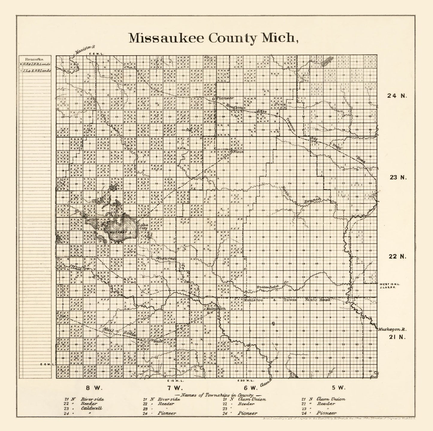 Vintage Map of Missaukee County, Michigan 1878
