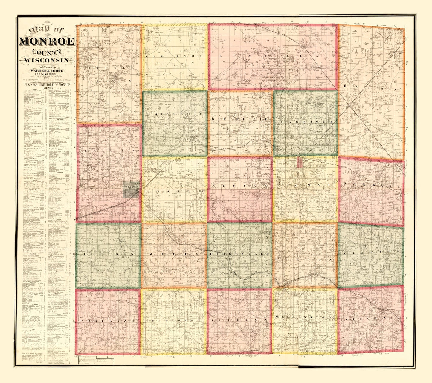 Vintage Map of Monroe County, Wisconsin 1877