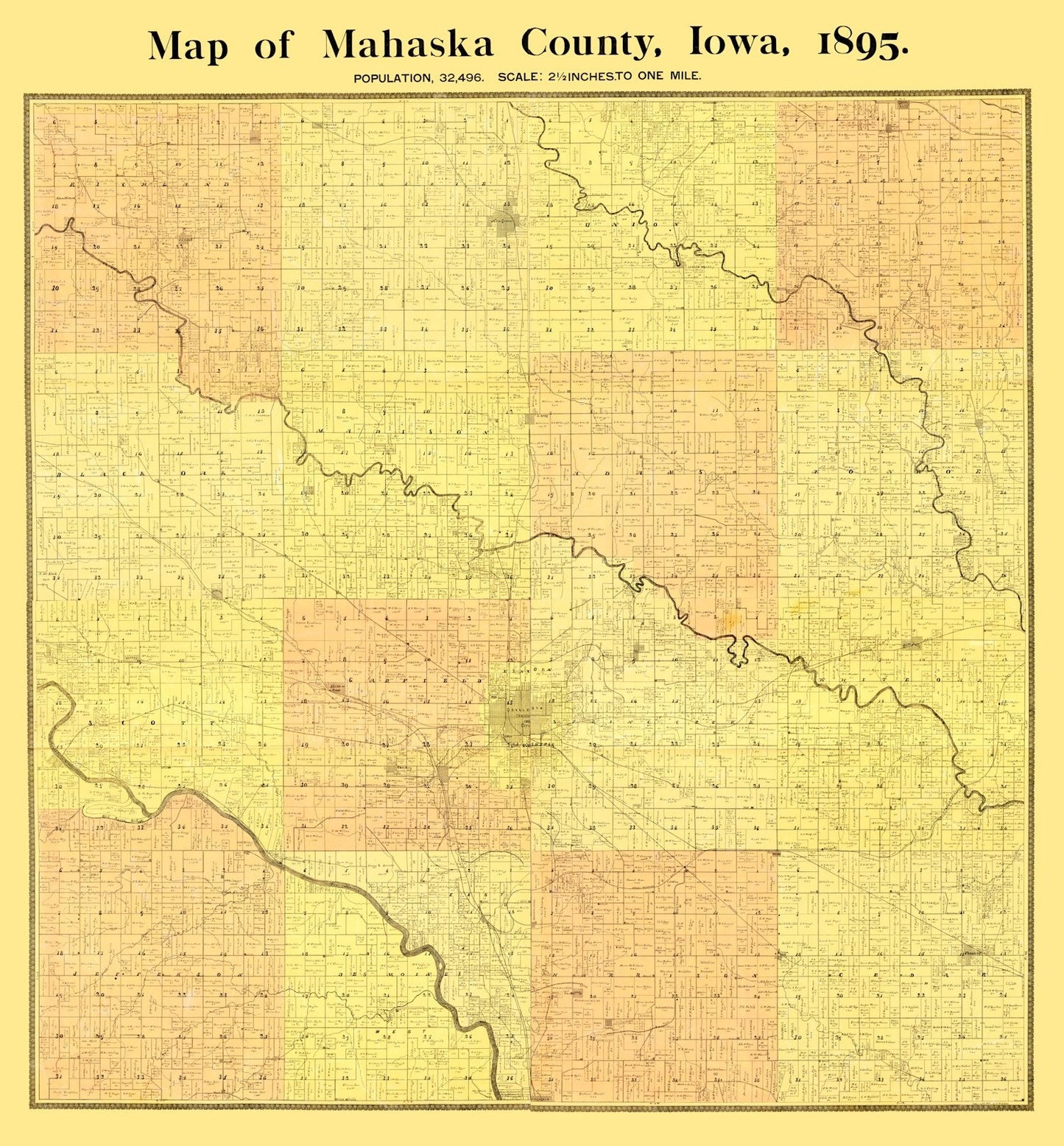 Vintage Map of Mahaska County, Iowa 1895