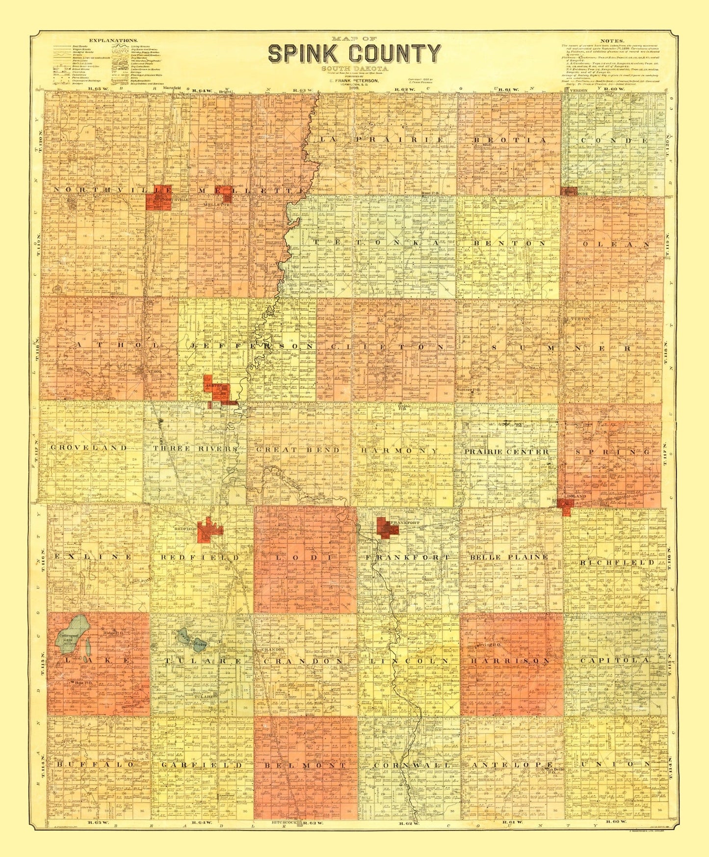 Vintage Map of Spink County, South Dakota 1899