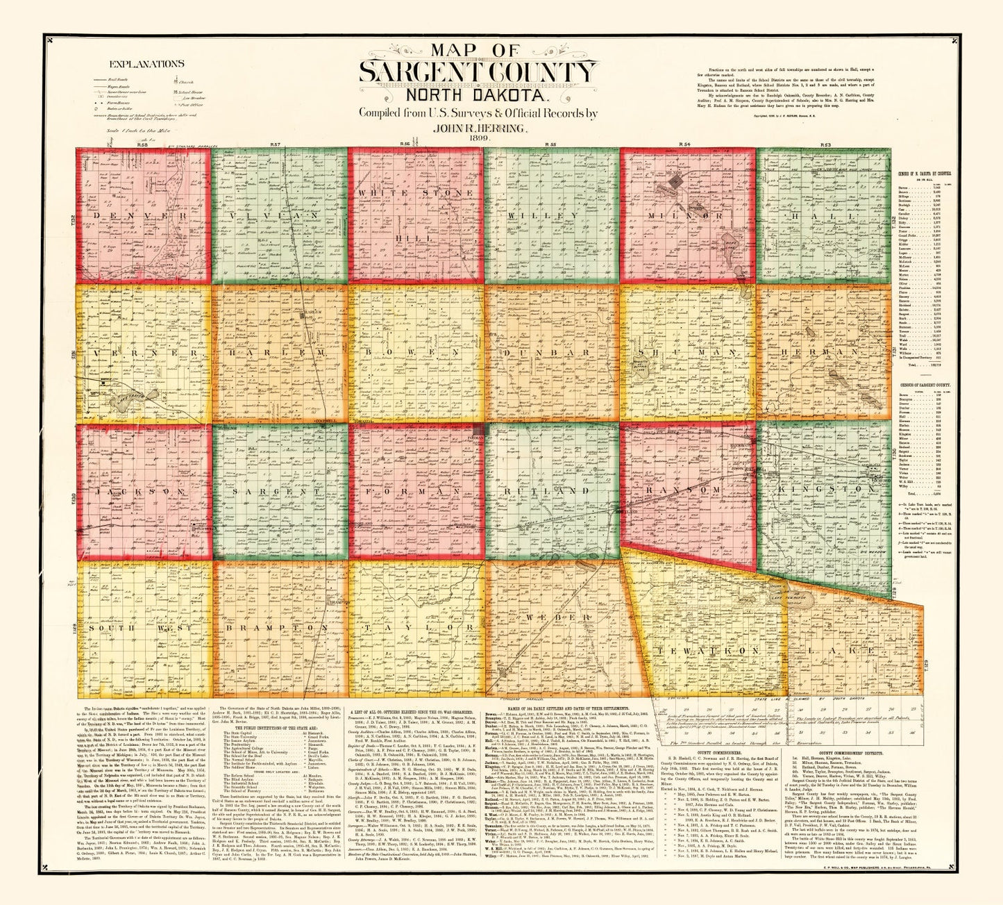 Vintage Map of Sargent County, North Dakota 1899