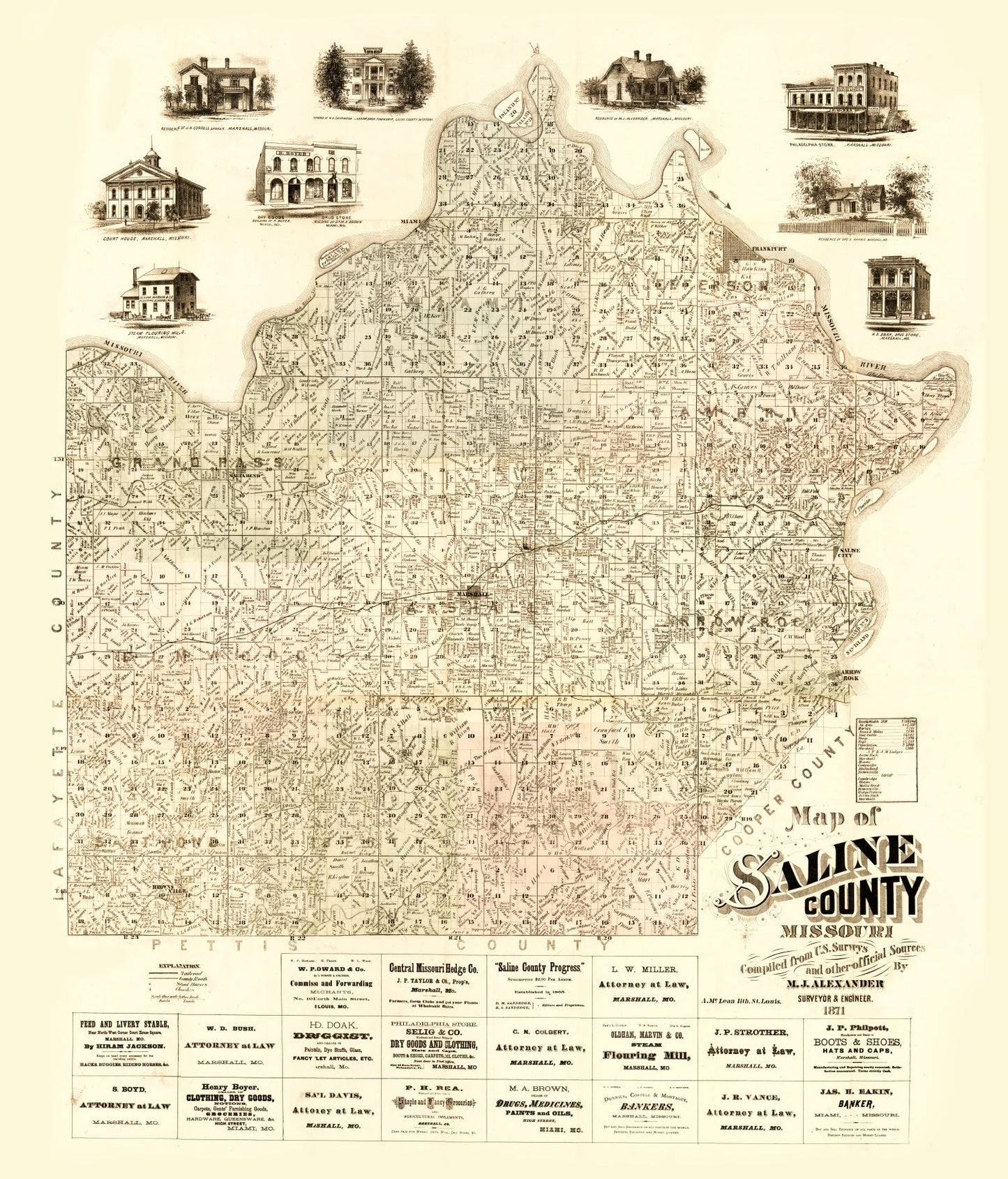 Vintage Map of Saline County, Missouri 1871