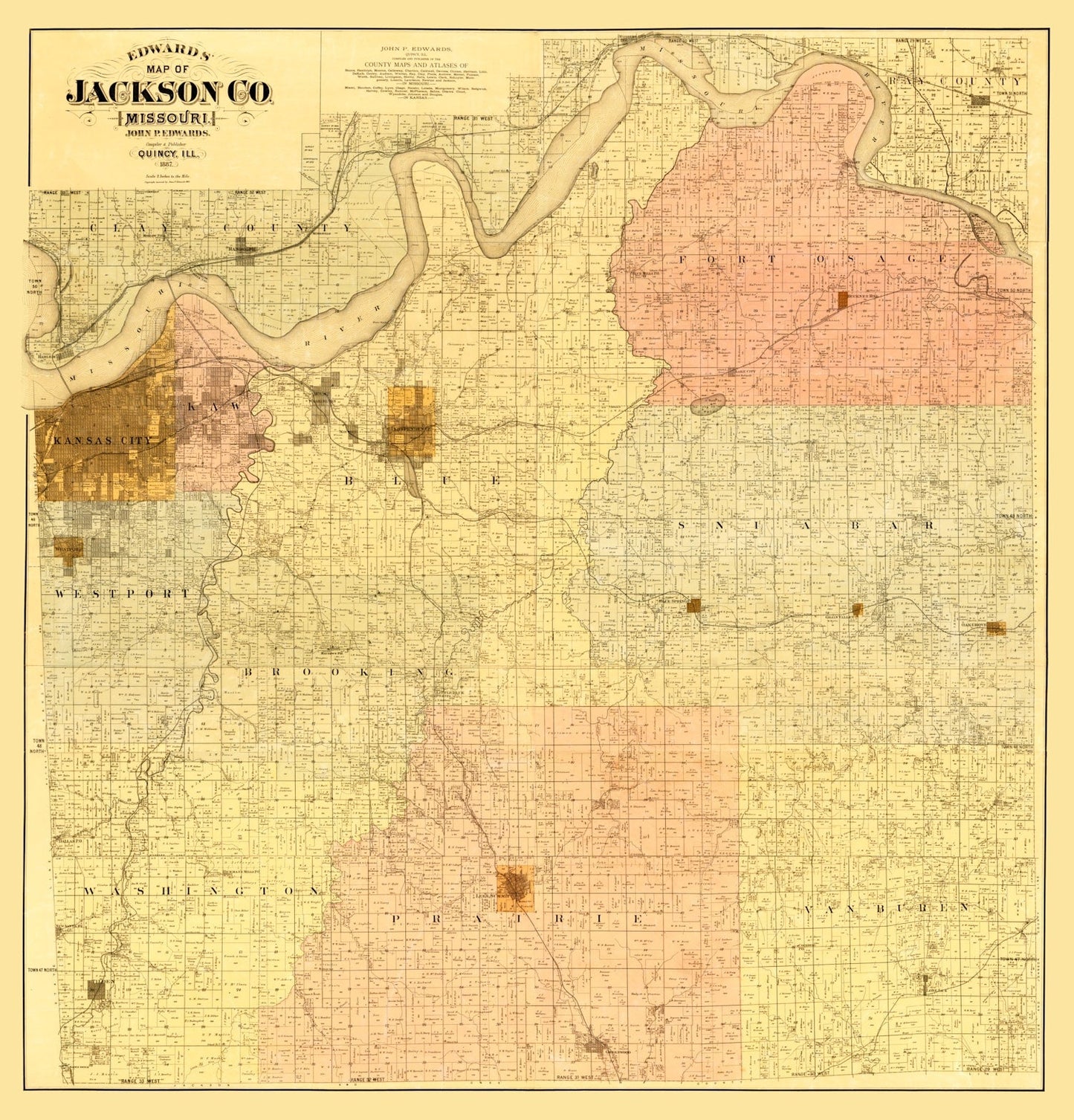 Vintage Map of Jackson County, Missouri 1887