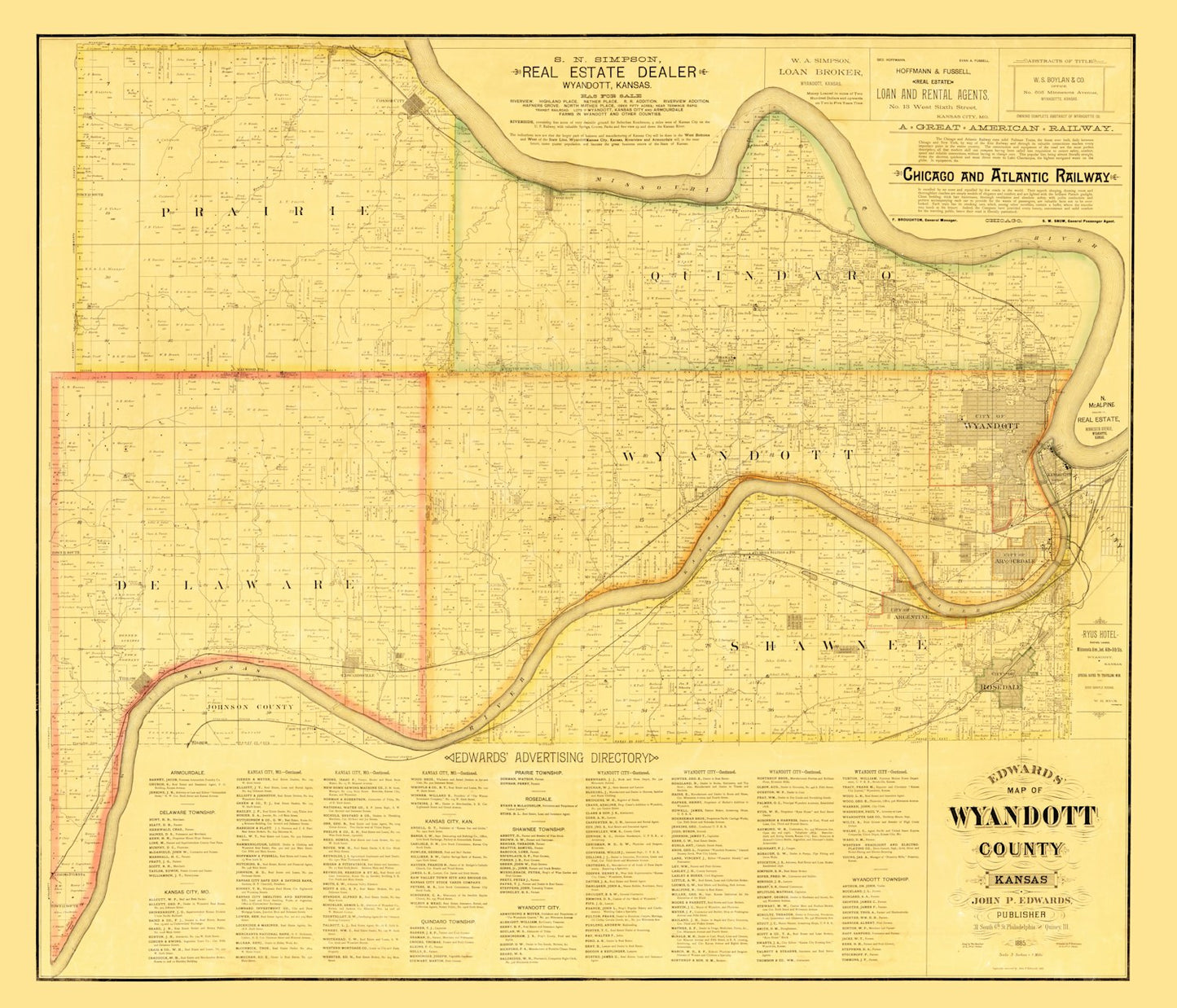 Vintage Map of Wyandotte County, Kansas 1885