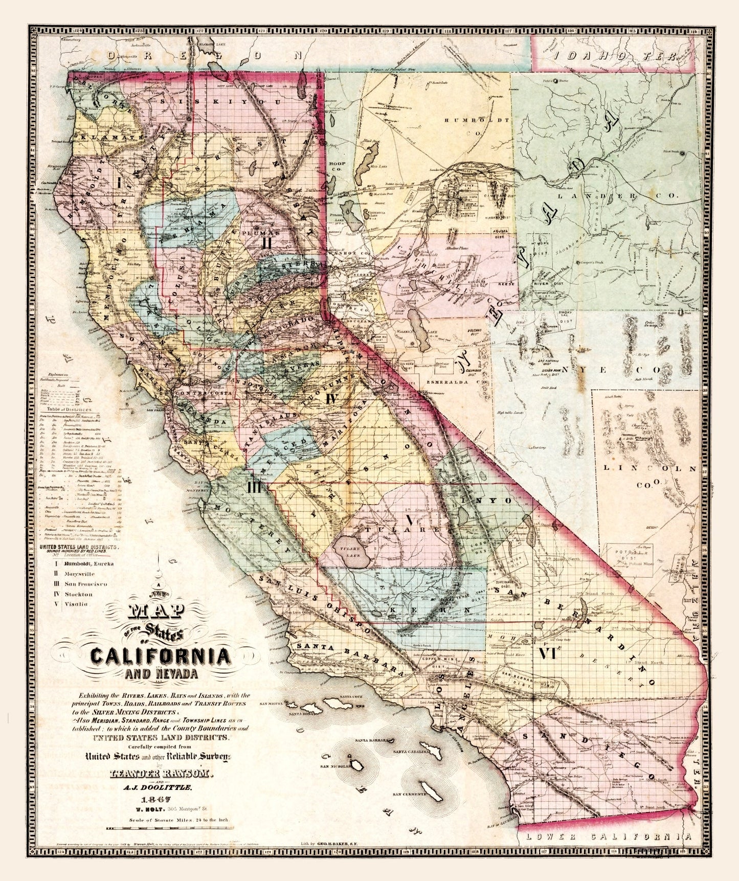 Vintage Map of California 1867
