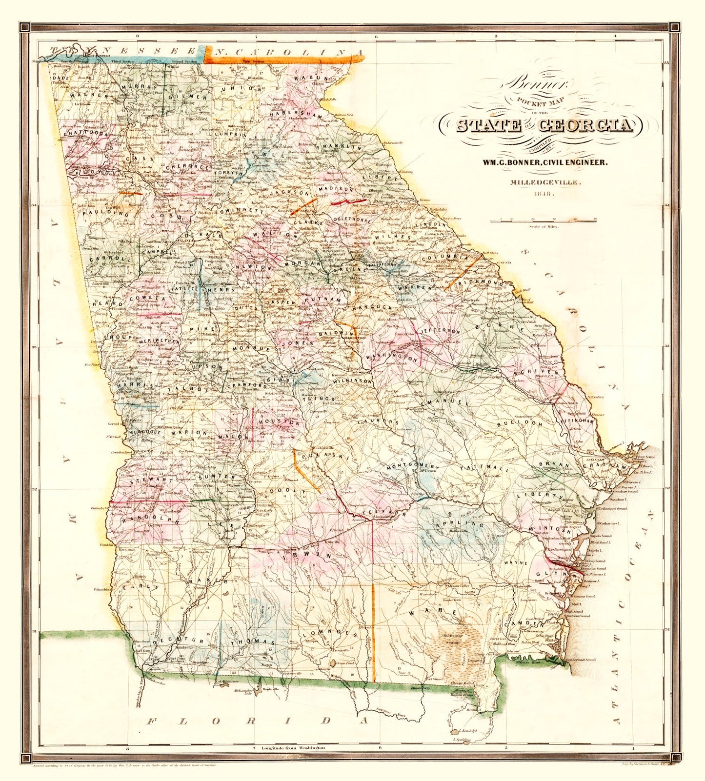 Vintage Map of Georgia 1848