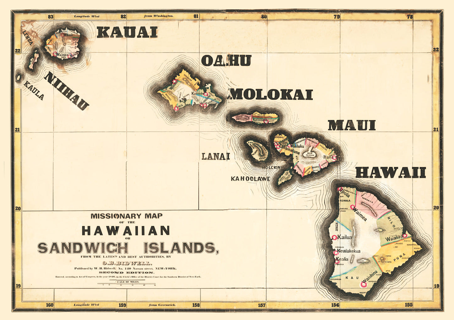 Vintage Map of Hawaii 1846