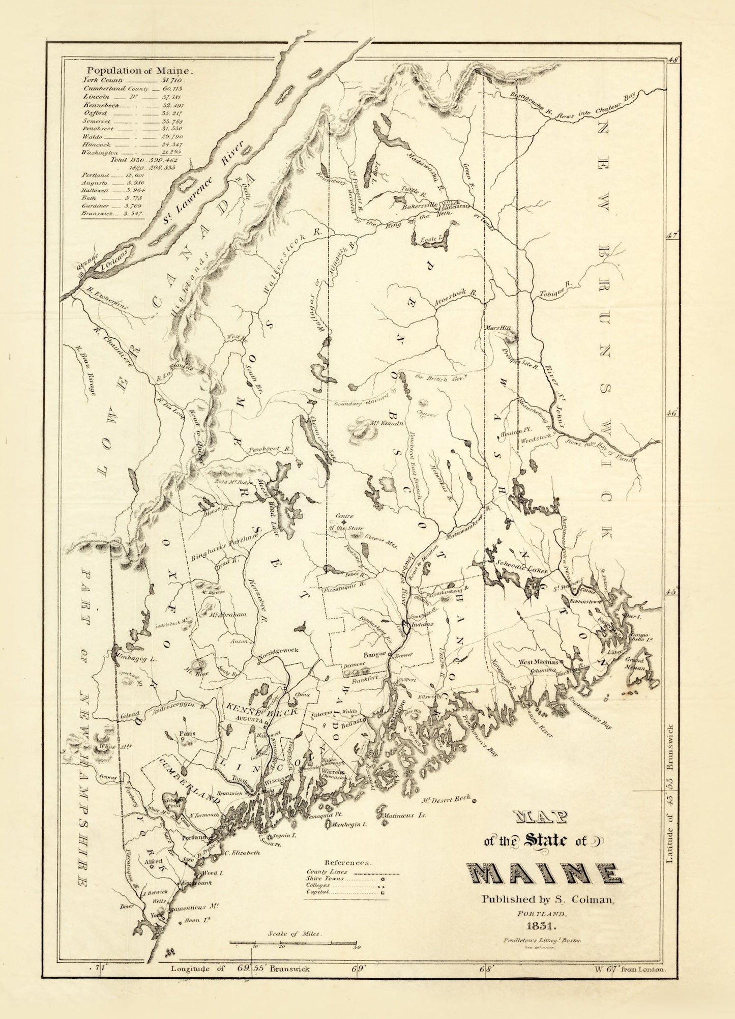 Vintage Map of Maine 1831