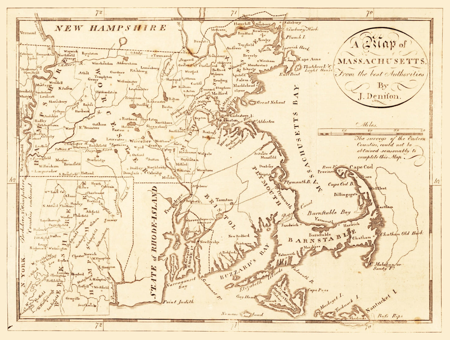 Vintage Map of Massachusetts 1796