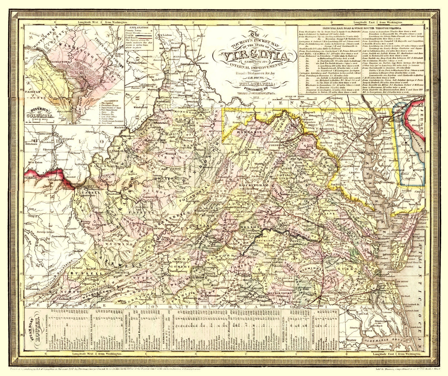 Vintage Map of Virginia 1853