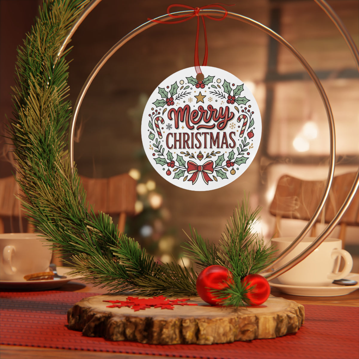 Merry Christmas Metal Ornament — Festive Holiday Tree Decoration